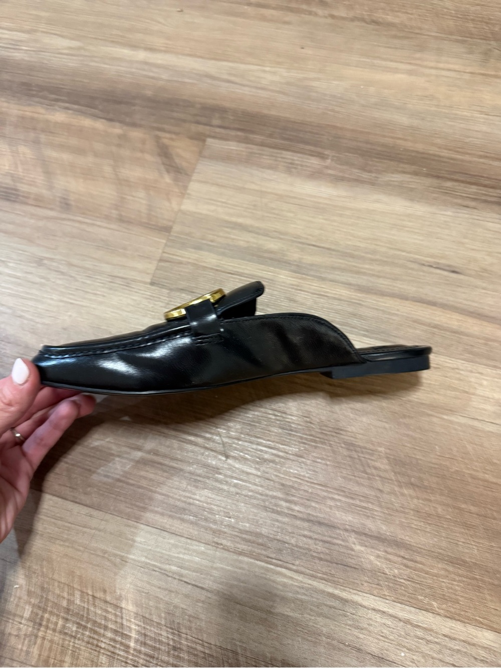 Zara Black Leather Mules with Gold Ring Detail - Picture 8 of 8